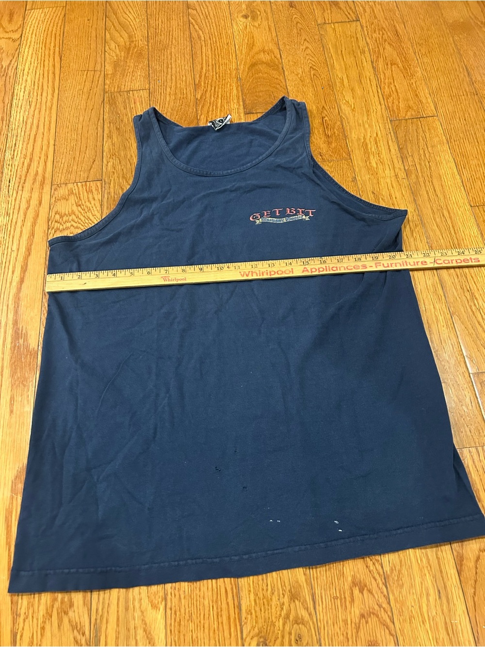 Get Bit Bluewater Hunters Tank Top Large Navy Blue Skull Marlin Shark USA Made - Picture 5 of 9